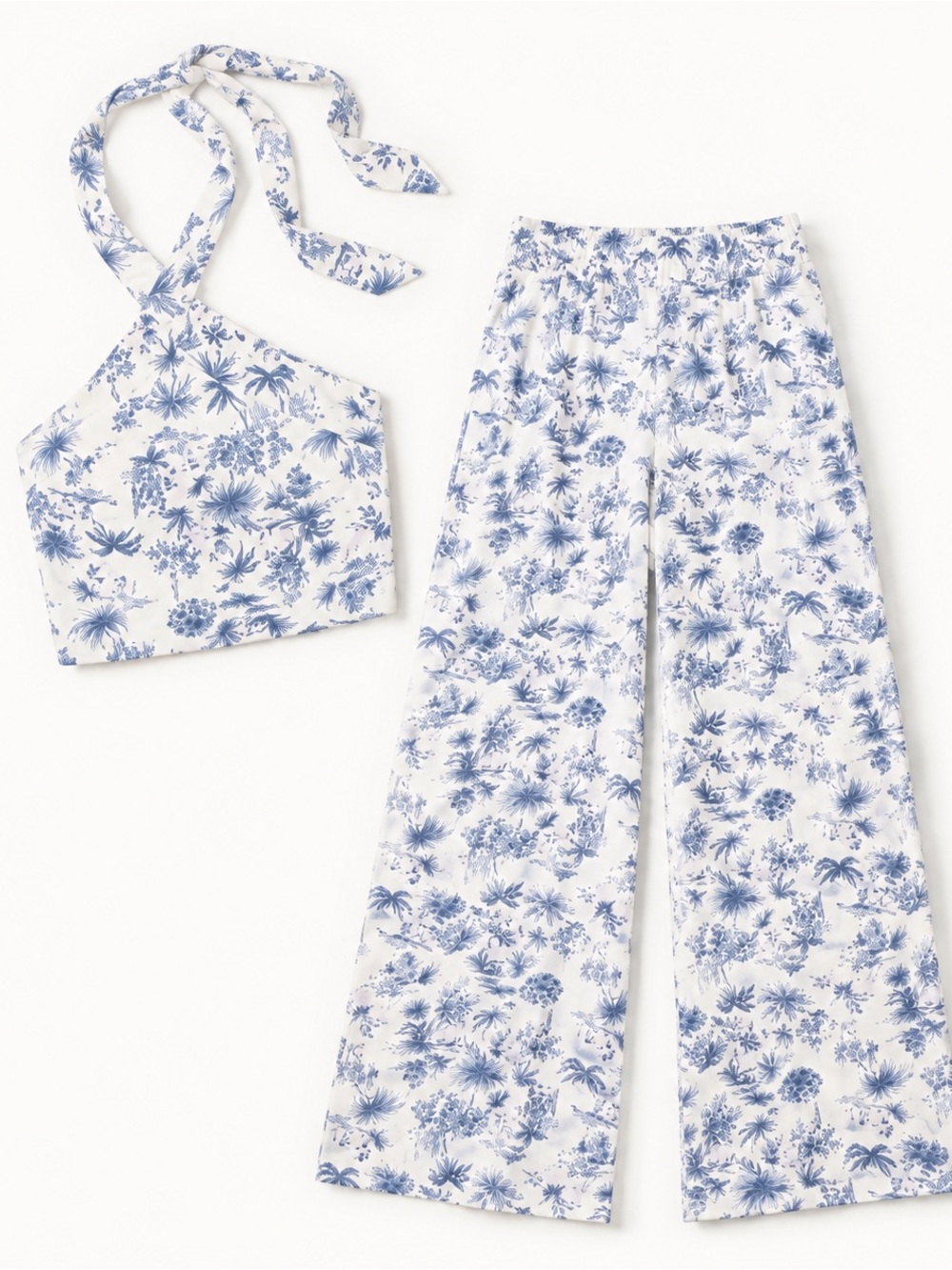 Abercrombie & Fitch Linen-Blend Toile Halter Top + Wide Leg Pants Set XS